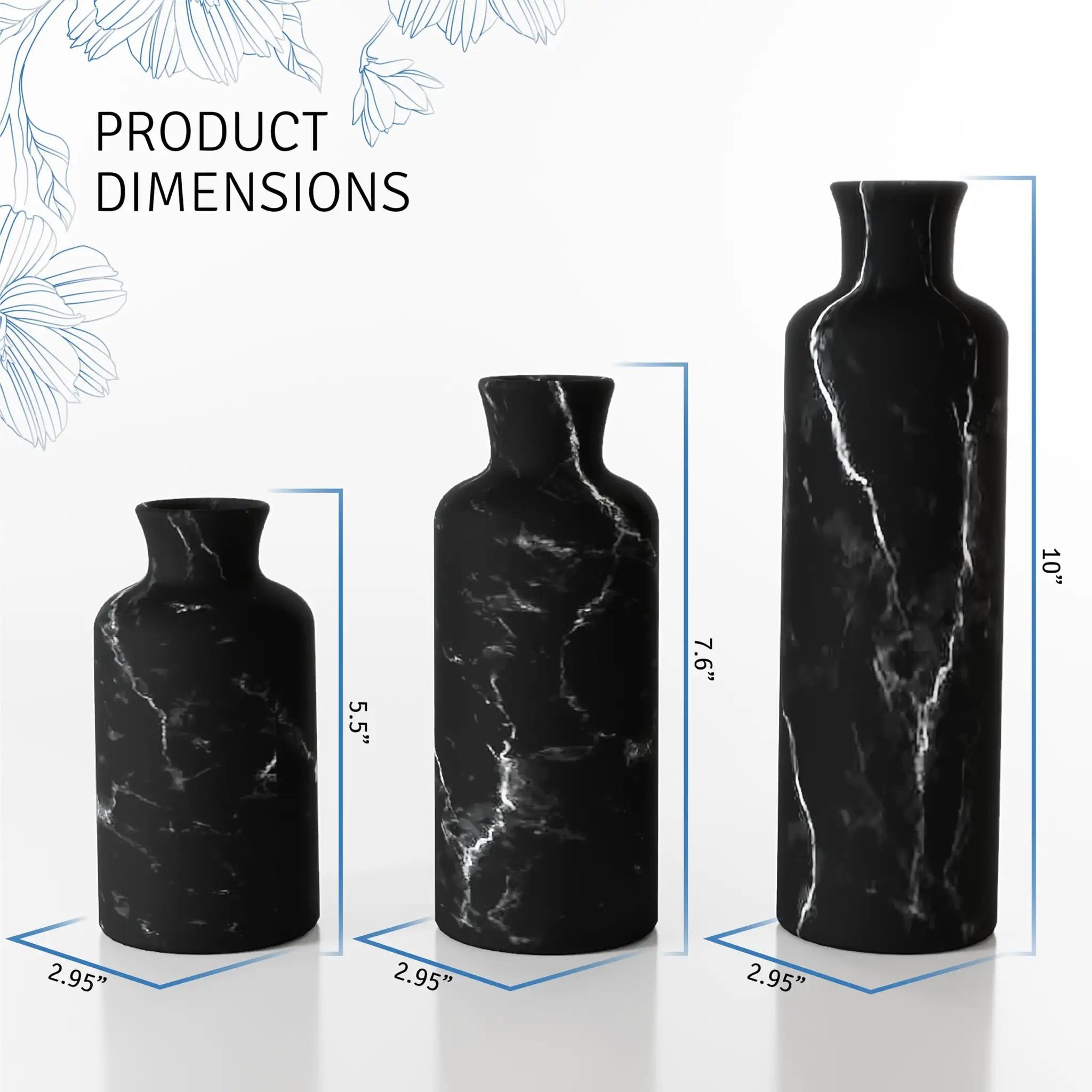 Black Marble Look Vase Set With Dope Matte Resin Finish ✓