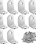 Heavy Duty L Brackets 10 Pack With 20 Screws Rust Resistant Stainless Steel Corner Supports for shelves and wood furniture.