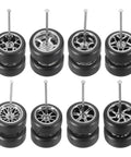 8 Piece 1/64 Scale Wheel And Tire Set With Real Riders Rims And Axles For RC Diecast Cars DIY Model Kit Silver Dope Upgrade