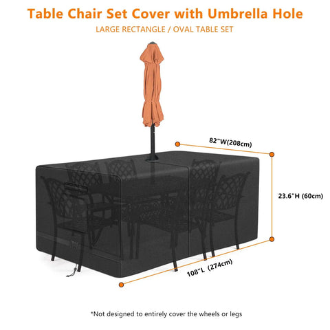 Heavy Duty Waterproof Rectangle Patio Table Cover With Umbrella Hole Made From 600D Oxford Fabric Outdoor Furniture Cover