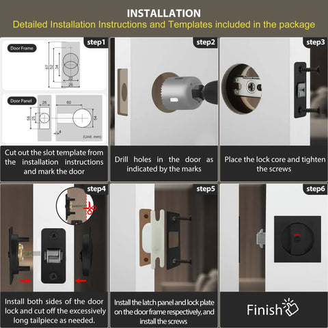 Installation guide for Pocket Door Lock Hardware Matte Black Privacy Lock With Indicator for sliding doors, detailed step-by-step.