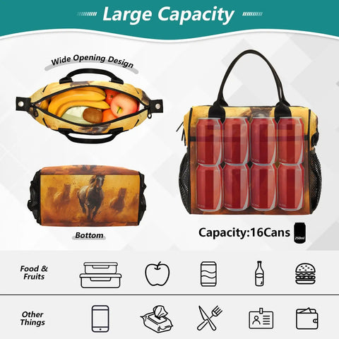 Insulated Lunch Cooler Tote Bag For Outdoor Picnics And Camping, Keeps Food Hot Or Cold With Durable Nylon Shell, open view