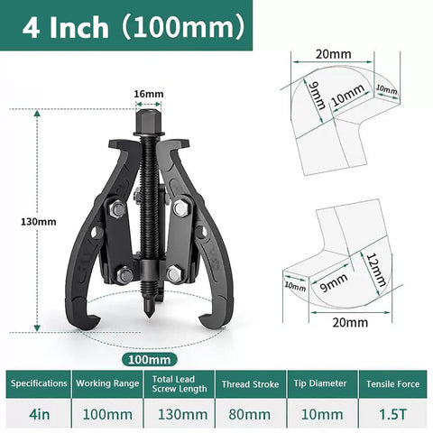 Heavy Duty Carbon Steel Small Gear Puller And Bearing Removal Tool With Flexible Two Or Three Jaws for 4 Inch gear extraction and repair.