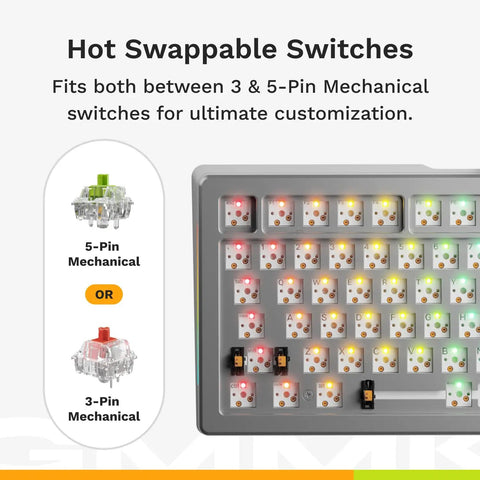 Close-up of hot swappable switches for Top Tier 75 Percent Wireless Mechanical Gaming Keyboard With Badass Aluminum Frame.