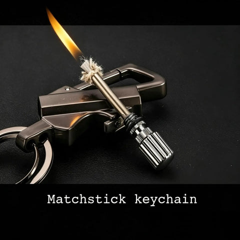 Ultimate Reusable Waterproof Survival Lighter With Multitool Keychain And Bottle Opener ignited with bright flame on black background.