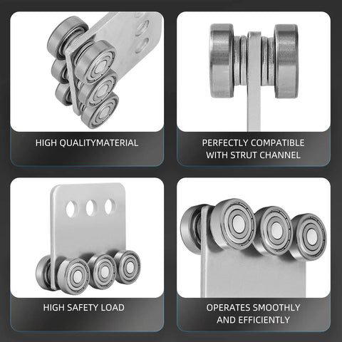 Beefy Six Wheel Trolley Assembly With Six Bearings For Unistrut Channel One And Five Eighths Inch Wide Or Taller Heavy Duty