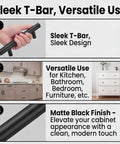 10 Piece Matte Black Stainless Steel Cabinet Handles for Kitchen Cabinets and Drawer Pulls, Sleek T-Bar design