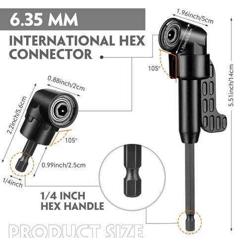 Flexible Drill Bit Extension Set With One Quarter Inch Hex Shank Bendable Extension And 105 Degree Right Angle Adapters 14 Piece Kit