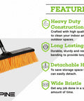 Real Deal Heavy Duty Push Broom With Long Handle Made To Crush Daily Grime On Smooth Floors Sweeps Sand Mud Leaves And Water Easy Without Breaking A Sweat In Bright Yellow 18 Inches Wide features heavy duty construction with detachable head and wide bristles.