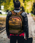 Golden Hour Creek Printed Unisex Backpack With Large Capacity Dope Everyday Carry for school travel hiking and commute shown outdoors
