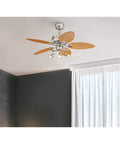 44 Inch Indoor Ceiling Fan With Light And LED, Reversible Maple And Mahogany Blades, Brushed Nickel Copper Accents in room