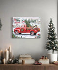 Vintage Red Pickup Truck Christmas Canvas Wall Art 12X16 Inch Rustic Farmhouse Decor With Christmas Tree Scene For Living Room