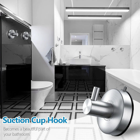 Shower Suction Cup Hooks Set Of 2 Brushed Nickel Stainless Steel SUS 304 Towel And Loofah Hooks in modern bathroom