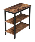Rustic Brown And Black 3 Tier End Table With Open Storage Shelves Sleek Industrial Side Stand Fits Snugly In Tiny Spaces.