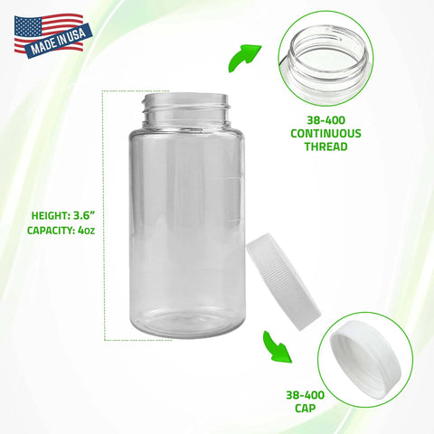 Oil Sampling Bottle 4oz Clear PET With 38-400 Cap Pack Of 24 FDA Compliant BPA Free Made In USA For Oil Analysis And Quality Control High Visibility Bottle