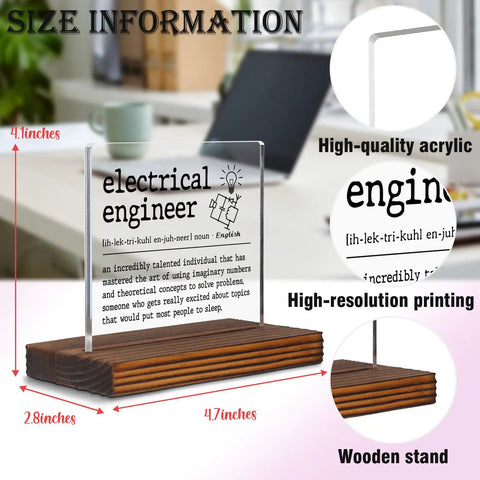 Funny Electrical Engineer Clear Desk Sign Lit Gift For Work Anniversary Appreciation And Recognition Plaque For Engineers Retirement Farewell Gift For Women And Men EDC10, 4.7x2.8x4.1 inches, acrylic on wooden base