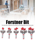 Top Shelf Forstner Drill Bit Kit for Precision Woodworking with five hole cutters showing sizes and strong alloy material.