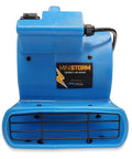 Compact Mini Air Mover Carpet Dryer With 380 CFM High Velocity Airflow And Only 0.75 Amp Draw front view blue housing