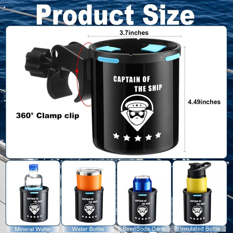 Clamp On Marine Boat Rail Cup Holder Four Pack With 360 Degree Swivel No Drilling Required Install On Poles Or Handrails product size chart