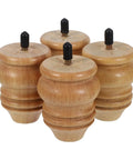 Gourd Shaped Turned Wood Furniture Legs Set 4 Pack Rubberwood Natural Finish 8 Cm Height Replacement Feet for Ottomans Cabinets Tables