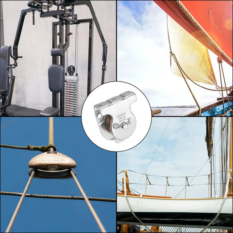 One And One Half Inch Ceiling Or Wall Mount Single Pulley, Zinc Plated Anti Rust Pulley For Three Eighths Wire Rope, Silver Finish, Heavy Duty Cable Pulley For DIY Lifts And Lashing on gym and sail rigging