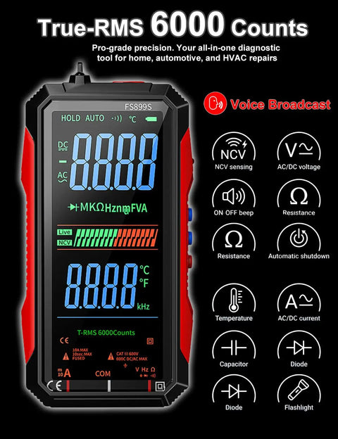Auto Range True RMS Digital Multimeter With USB Rechargeable Battery Voltmeter Ohmmeter Full Color LCD