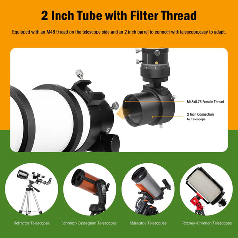 Off Axis Guider With Microfocus Dual Helical Focuser Aluminum Telescope Accessory for 2 inch focuser and 1.25 inch eyepiece.