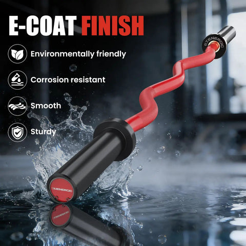 47 Inch EZ Curl Bar for Olympic Plates Beast Mode Ready, 500 Pound Capacity, solid steel with matte black and red wave grip