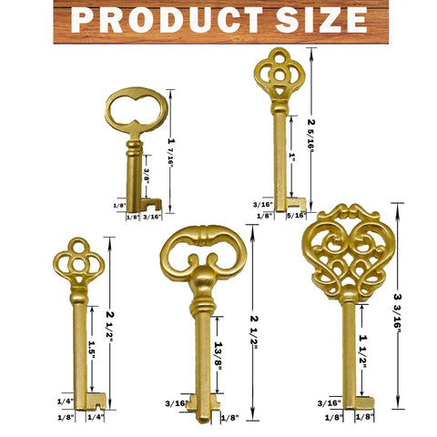 Heavy Duty Ten Piece Skeleton Key Set Milled From Solid Brass For Opening Antique Padlocks And Vintage Door Hardware Fits Like A Glove On Classic Cylinders Delivers Real Deal Operation With Zero Sweat Hassle with size dimensions.