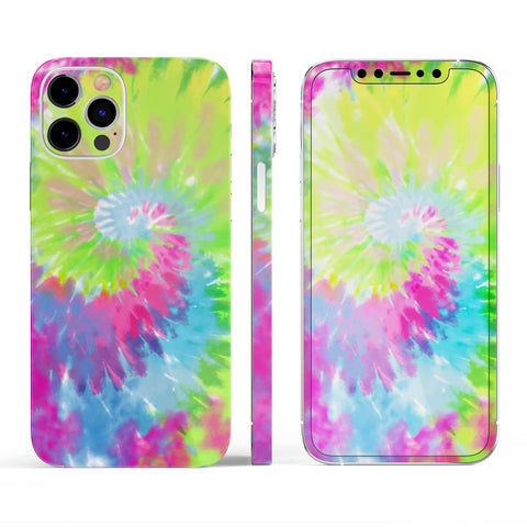 Full Body Skin Decal Wrap Kit for iPhone 11 With Spiral Tie Dye Pattern V7 showing back and edge view of iPhone