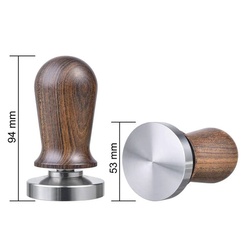 53mm Calibrated Espresso Tamper With Spring Loaded Wooden Handle And Stainless Steel Flat Base For Consistent Extraction