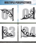 2 Pack Wall Mounted L Shaped Shelf Brackets Space Saving Heavy Duty Angle Supports for wall display, four perspectives.