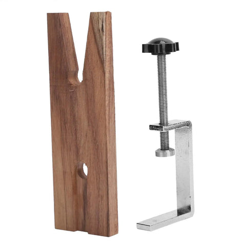 Jewelers Bench Pin Clamp For Workbenches No Drill Installation On Wood Or Iron Surfaces showing wooden pin and metal clamp