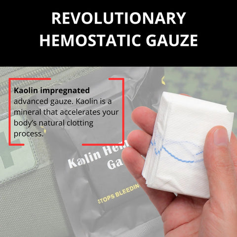 First Aid Advanced Quick Clot Combat Gauze, 3 x 12.5', Kaolin-impregnated white hemostatic gauze
