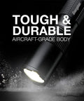 Tac 1AA LED Tactical Flashlight With Clip Water Resistant EDC Light shown shining in dark, highlighting aircraft-grade aluminum body.