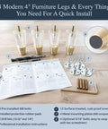 Gold Cap Clear Acrylic Furniture Legs Set Of 4 With Mid Century Style for Table Dresser Cabinet Easy Install Hardware Included