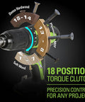 18 position torque clutch of 24V Brushless Drill And Impact Driver Combo Kit With USB Power Bank Batteries And Charger For DIY Folks LED Work Light Two Driving Bits And Convenient Tool Bag