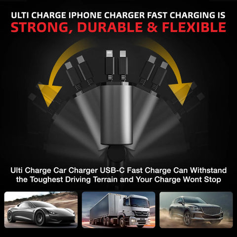 Hella Quick Retractable Car Charger Featuring Four USB C Ports And 120 Watt Output, compact design showcasing durability and flexibility.