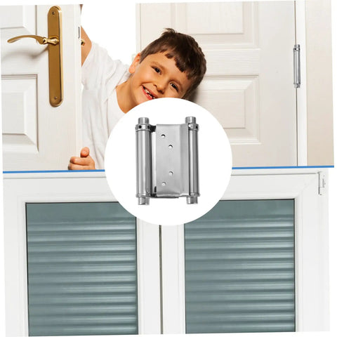 Heavy Duty Double Action Spring Hinges Built Tough As Nails With Rust Proof Stainless Steel For Smooth Self Closing Swing Doors Absolutely Solid Choice For Bathroom Cabinets And Furniture 2 Piece Set with stainless steel hinge and door.