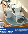 Magnetic Dryer Vent Connector Kit illustrating flexibility with 3.2 ft hose in laundry room tight spaces.