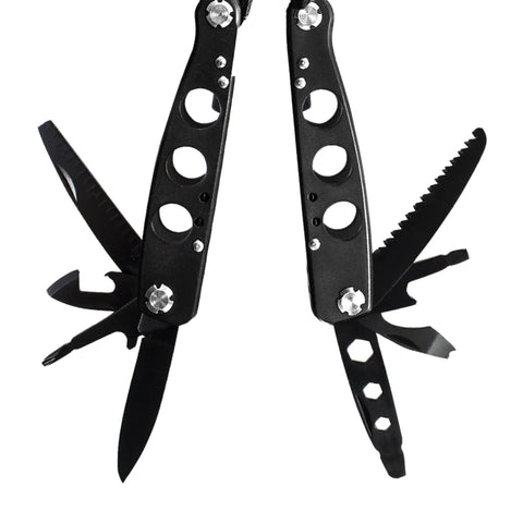 Six Point Five Inch Stainless Steel 14 Function Beefy All In One Multi Tool with open blades and tools visible