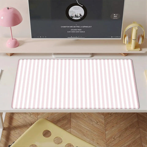 Pastel Pink Striped Desk Mat XXL Large Gaming Mouse Pad For Home Office Decor Cute Kawaii Aesthetic Keyboard And Laptop Setup For Women