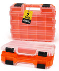 Double Sided 34 Compartment Parts Organizer With Removable Dividers 2 Pack Heavy Duty Storage Case for small parts, front view