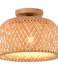 Dope Boho Rattan Semi Flush Mount Ceiling Light With Bamboo Wicker Shade Handmade Farmhouse Fixture For Bedroom Hallway Nursery