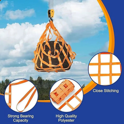 Rock Solid Heavy Duty Hoisting Lifting Cargo Net For Material Handling Built From Dense Weave Polyester lifting gear outdoors.