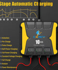 Three Bank 12V Battery Charger With 30A Total Output (10A Per Bank) Onboard Marine Charger, Waterproof IP68 Battery Maintainer