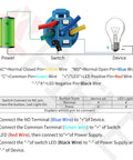 Wiring diagram for 12V Momentary Horn Push Button Switch with 19mm Mounting Hole showing connections and wire colors.