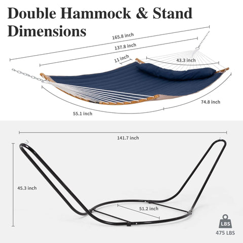 Free Standing Outdoor Hammock With Heavy Duty Stand Navy Blue For Backyard Patio And Garden Lounging dimensions