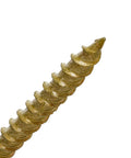 Rock Solid Exterior Wood Screws For Outdoor Decking Projects Grade Ten X Three Inch Epoxy Coated Bronze Finish Heavy Duty Construction Fasteners Sixty Six Pack self-starting tip close-up.
