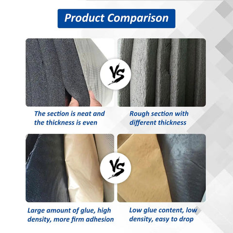 Product comparison showing Tough As Nails Car Heat And Sound Deadening Mat Silences Road Rumble and various thicknesses.